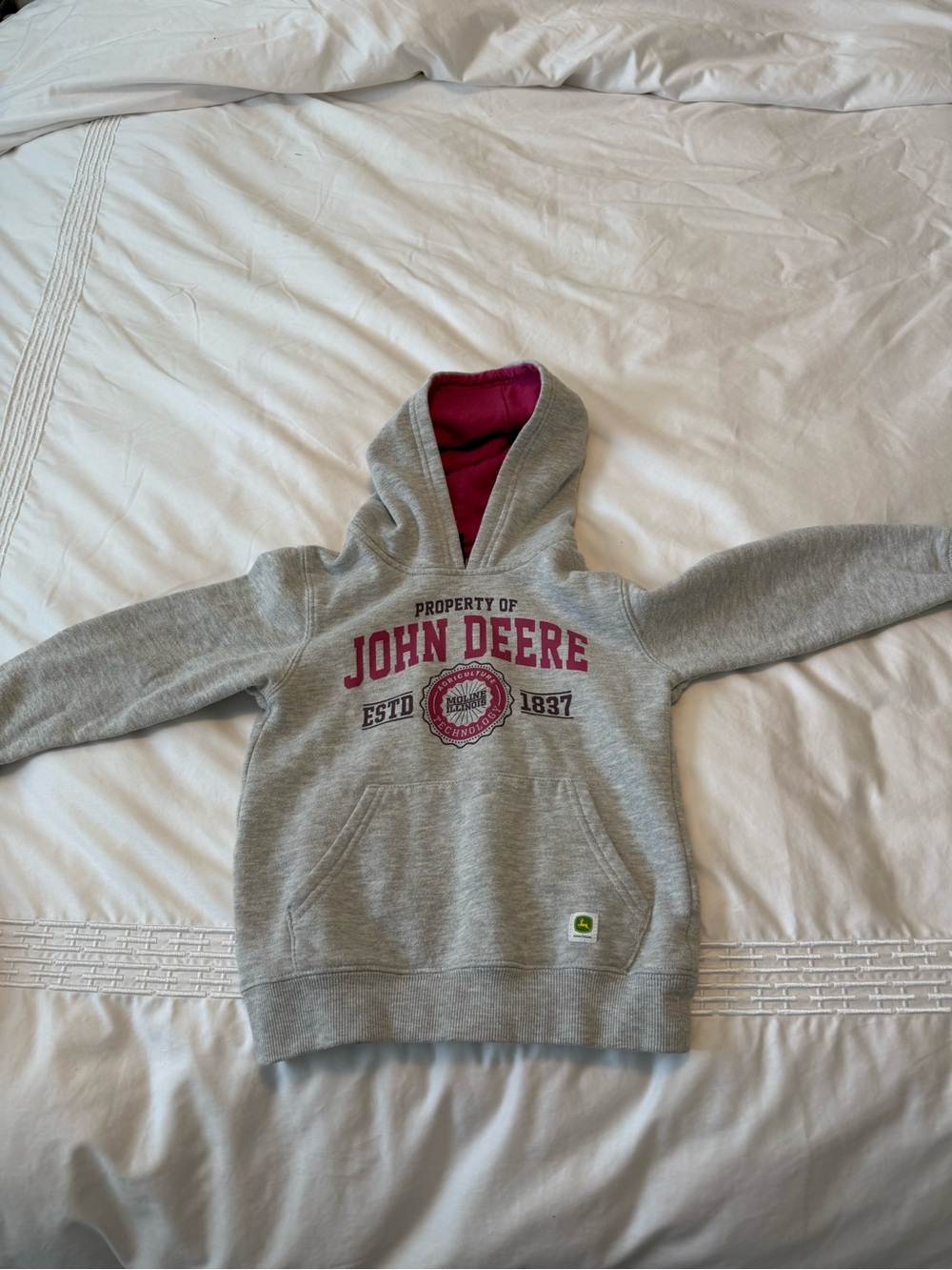 John Deere Gray Hoodie with Pink Hood Lining & Logo